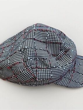 Juicy Couture Black & White Glen Plaid Newsboy Cap with Pink Stitching